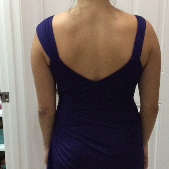 Betsy & Adam Long Gown in blue with rhinestone accents size 10 - Picture 2 of 9